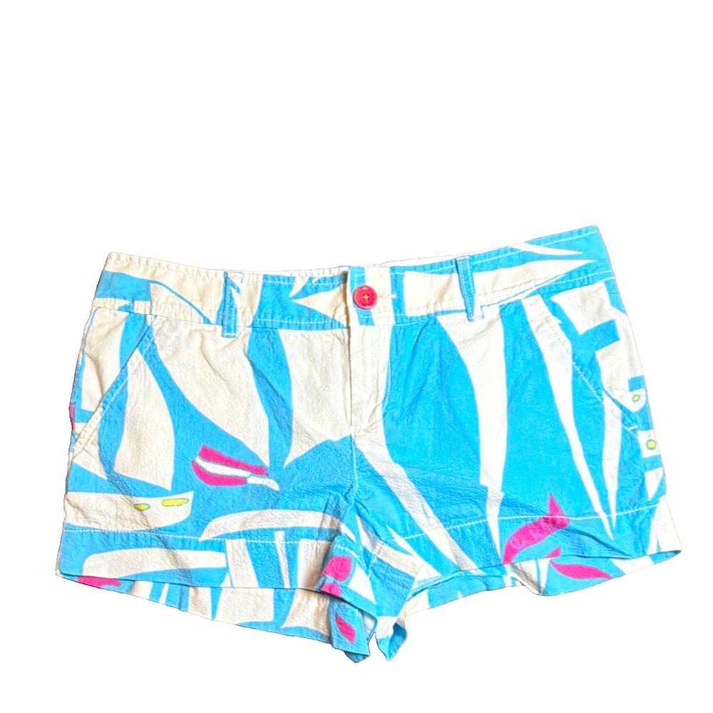 Lilly Pulitzer Women's Chino Shorts Size 8 Cotton Twill Blue Abstract  Pockets
